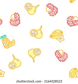 Tropical Fruit Delicious Food Vector Seamless Pattern Color Line Illustration