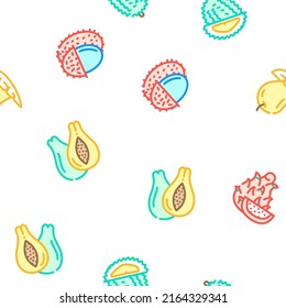 Tropical Fruit Delicious Food Vector Seamless Pattern Color Line Illustration