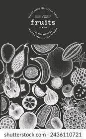 Design-Vorlage für tropische Früchte. Vektor Hand gezeichnete exotische Frucht Kreidetafel Illustration. Vintage Style Menü Illustration.