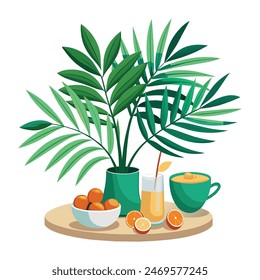 tropical fruit and drinks on a table