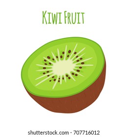 Tropical fruit, exotic kiwi. Slice of kiwi. Fresh, ripe nutrition. Made in cartoon flat style. Vector illustration