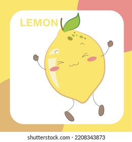 Tropical fruit Flashcard for Children. Cute design flashcard for toddlers. Ready to print. Printable game card. Educational card for preschool. Vector illustration.