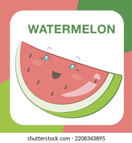 Tropical fruit Flashcard for Children. Cute design flashcard for toddlers. Ready to print. Printable game card. Educational card for preschool. Vector illustration.