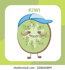 Tropical fruit Flashcard for Children. Cute design flashcard for toddlers. Ready to print. Printable game card. Educational card for preschool. Vector illustration.