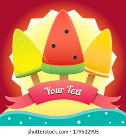 Tropical fruit flavor popsicles vector illustration