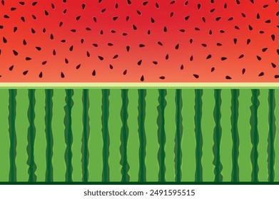 Tropical fruit floral border. Summer holiday resort decor. Watermelon juicy drink texture. Palm leaves seamless pattern.