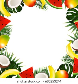 Tropical Fruit Frame, Vector Illustration, With Gradient Mesh