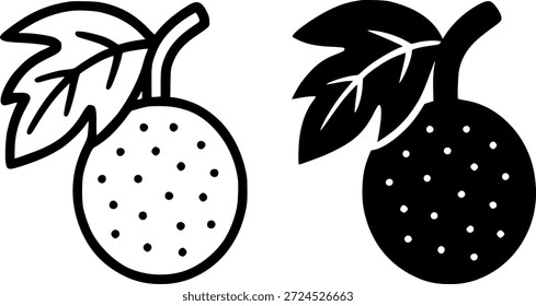 Ícone de fruta tropical, ilustração de fruta-pão em estilo de contorno e silhueta