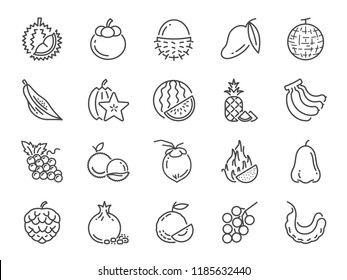 Tropical fruit icon set. Included icons as durian, mango, banana, longan, pineapple and more.