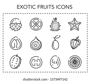 Tropical Fruit Icons. Linear Collection of Exotic fruits.