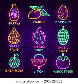 Tropical Fruit Label Set. Vector Illustration of Exotic Promotion.