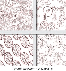Tropical fruit line pattern. Tropical fruits home textile design background. Elegance sketch style