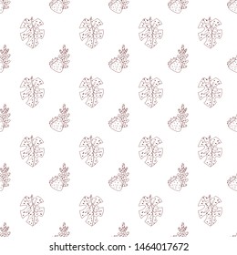 Tropical fruit line pattern. Tropical fruits home textile design background. Elegance sketch style