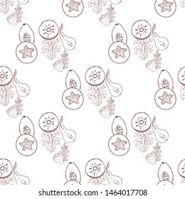 Tropical fruit line pattern. Tropical fruits home textile design background. Elegance sketch style