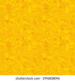 Tropical Fruit Line Seamless Pattern. Vector Illustration of Outline Background.