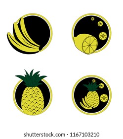 Tropical fruit logo icons. Food  stickers set. Vector illustration.