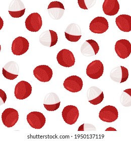 Tropical fruit lychee background. Fresh exotic berry vector seamless pattern.
