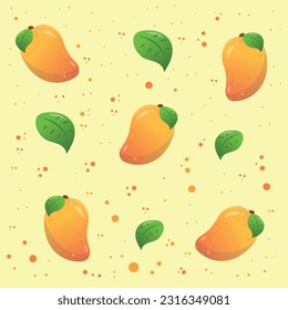 
Tropical fruit, Mango, on a yellow background with textures. Cards or posters with fruits and leaves for gift wrapping, textile prints, wallpaper. Healthy lifestyle.