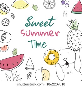 Tropical fruit mix seamless pattern design on white background