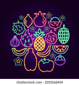 Tropical Fruit Neon Concept. Vector Illustration of Exotic Promotion.