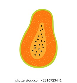Tropical fruit papaya hand drawn illustration. Cartoon style flat design, isolated vector. Summer food, exotic fruit, seasonal print, menu element, holidays, vacations, beach, pool party