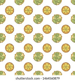 Tropical fruit pattern in flat style on colorful background. Print, design element. Textile texture. Tropic cute pattern. Summer vector illustration.