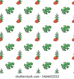 Tropical fruit pattern in flat style on colorful background. Print, design element. Textile texture. Tropic cute pattern. Summer vector illustration.