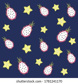 Tropical fruit pattern. Pitaya and Carambola 