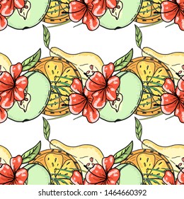 Tropical fruit pattern Vector fruits wrapping surface design 