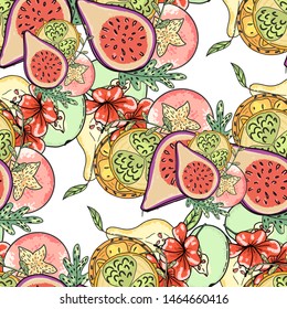 Tropical fruit pattern Vector fruits wrapping surface design 