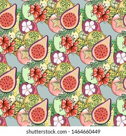 Tropical fruit pattern Vector fruits wrapping surface design 