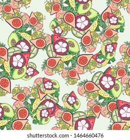 Tropical fruit pattern Vector fruits wrapping surface design 