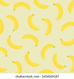 Tropical fruit pattern.Cute banana isolated on yellow background.Design for print screen backdrop ,Fabric and tile wallpaper.Cartoon fruits.Vector.Illustration.