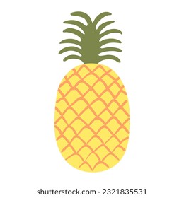 Tropical fruit pineapple illustration, isolated. Cartoon hand drawn flat style design. Summer holidays, vacations, outdoors, beach activity, pool party, seasonal element