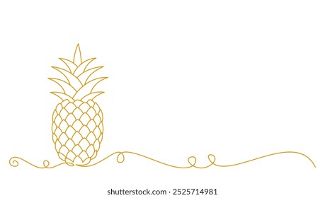 Tropical fruit pineapple in line art style. summer Vector elements