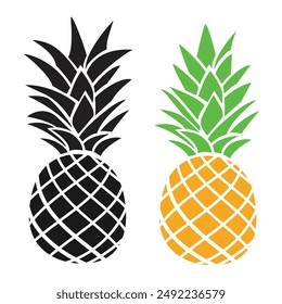 Tropical fruit pineapple logo design. Black silhouette pineapple isolated on white background. Vector illustration