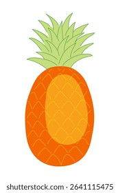Tropical fruit pineapple whole hand drawn illustration, isolated vector. Flat style design. Summer clip art, seasonal element, print. Healthy food, dessert, treat, beach activity, party