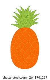 Tropical fruit pineapple whole hand drawn illustration, isolated vector. Flat style design. Summer clip art, seasonal element, print. Healthy food, dessert, treat, beach activity, party