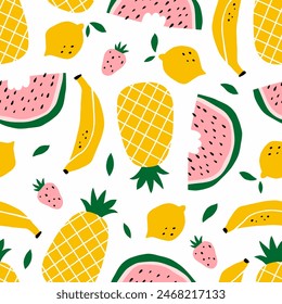 Tropical fruit seamless pattern. Background for kitchen decor, paper, cover, textile design. Vector illustration