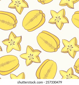 Tropical fruit seamless pattern with carambola in vector