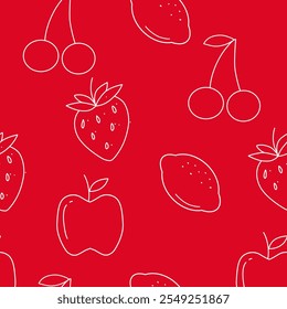 Tropical fruit seamless pattern on red background