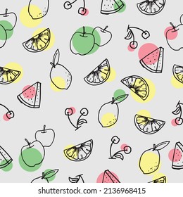 Tropical Fruit Seamless Vector: Explore the beauty of exotic fruits in this seamless pattern. Ideal for creating visually appealing backgrounds, wallpapers, and marketing materials with a tropical