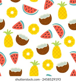 Tropical fruit simple summer hand-drawn seamless pattern