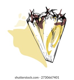 Fatia de frutas tropicais, cunha de abacaxi amarelo com polpa texturizada mão desenhada em tinta. Enfeite de vetor para conjuntos de coquetéis, tiki smoothie menus, impressões de festas de verão, marca de comida exótica, anúncios de praia ilha