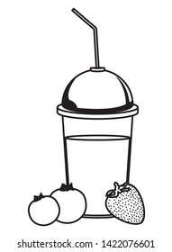 tropical fruit and smoothie drink with bluberries and strawberry icon cartoon in black and white vector illustration graphic design