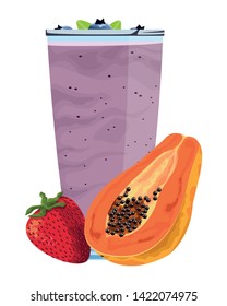 tropical fruit and smoothie drink with papaya and strawberry icon cartoon vector illustration graphic design