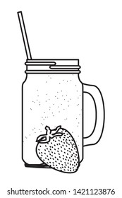 tropical fruit and smoothie drink with strawberry icon cartoon in black and white vector illustration graphic design