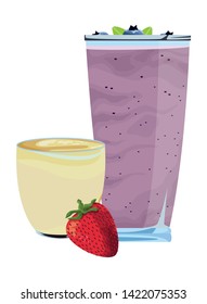 tropical fruit and smoothie drink with strawberry icon cartoon vector illustration graphic design