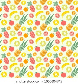 Tropical fruit vector seamless pattern. Vegetarian food background.