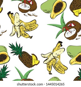 tropical fruit vector sketch art pattern